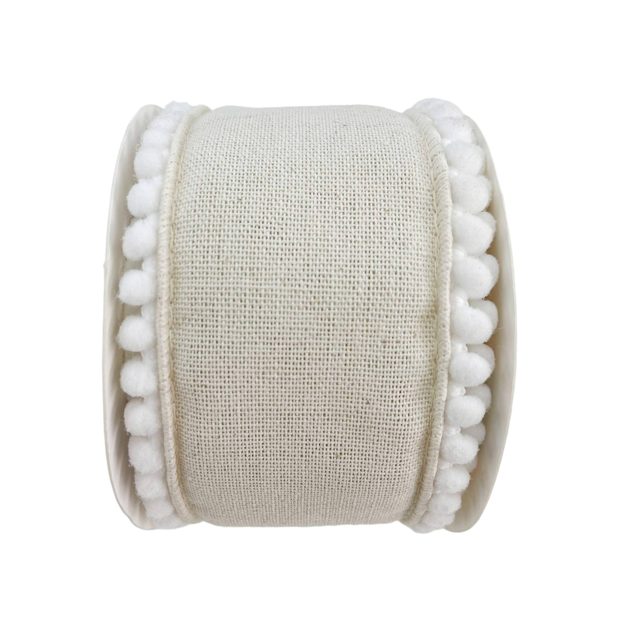 2.5" x 2yd. Faux Burlap with Pom Pom Trim Ribbon by Celebrate It®